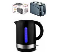 Bouilloire Electrique Sans Fil Noire 1,7L 2200W - TECHWOOD - Socle 360° - Grille-pain Noir 2 Fentes 700W