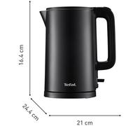 Tefal - Bouilloire Thermo Protect Parois Froides - 1,5 L - Inox - Noir | Bouilloire électrique à double paroi isolante - Chauffe rapide - Arrêt automatique - Ouverture une main - Nettoyage facile