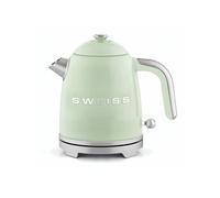 SWEISS Bouilloire électrique vintage KTS7, 1L, Inox compacte pratique 1000W, Ébullition rapide, Niveau d'eau visible et gradué, Arrêt automatique, Base pivotante 360°, Vert