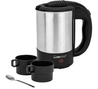 Bouilloire electriques - Bouilloire électrique - Bouilloire en Acier de Voyage, inox/noir - WKR 3624 Clatronic - inclus Jeu de 2 tasses de 170 ml et cuillère