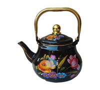 bouilloire émaillée, bouilloire à thé en émail floral vintage noir(1.5L)