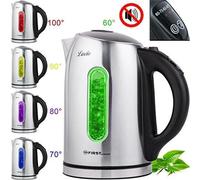 TZS First Austria Bouilloire en acier inoxydable 2200W, 1,7 L, température réglable de 60 à 100 degrés, fonction de maintien au chaud, filtre anti-calcaire, élément chauffant dissimulé, couleur de l'éclairage LED