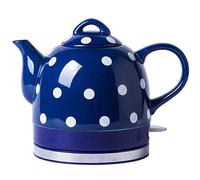 Bouilloire En Céramique Bouilloire Électrique Sans Fil 1 Litre, Rétro Rouge Bleu Avec Imprimés, Design Oriental,1000W Ebullition Rapide,sans BPA Auto-Arrêt & Protection Anti-Ébullition à Sec (B:Blue)