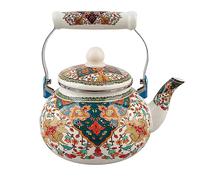 Bouilloire en émail vintage, motif floral, avec poignée résistante à la chaleur, adaptée pour la cuisine, la maison, le café, le camping