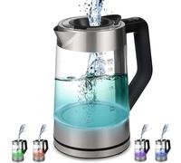 Bouilloire en verre 1,7 l 2200 W acier inoxydable Température variable Sans BPA Chauffage continu Éclairage LED coloré Température réglable (50 °C)