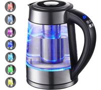 Bouilloire en verre 2200W 1.7L Température Réglable Fonction maintien au chaud éclairage LED 7 couleurs Sans BPA Sans Filtre à Thé