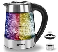 Bouilloire en verre avec passoire à thé et filtre à calcaire, 1,7 l, réglage de la température de 40 °C à 100 °C, 2 200 W, acier inoxydable avec sélection de température, 100 % sans BPA, fonction