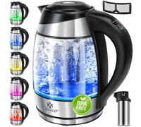 KESSER® 1,8L Bouilloire en acier inoxydable avec filtre à thé et filtre anticalcaire | Bouilloire avec éclairage LED - Couleur en fonction du choix de température 60, 70, 80, 90, 100 °C
