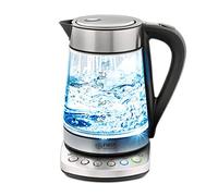 Bouilloire en verre TZS First Austria 1,7 L, avec filtre anticalcaire, 2200 watts, éclairage intérieur, sans fil, protection anti-ébullition à sec, base de connexion 360°