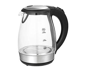 Bouilloire en verre TZS First Austria 1,7 L, avec filtre anticalcaire, 2200 watts, éclairage intérieur LED, sans fil, protection anti-ébullition à sec, base de connexion 360°