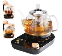 Bouilloire et théière électriques compactes en verre de 0,8 L, verre borosilicate de 800 W avec minuterie et contrôle de la température, maintien au chaud automatique sans fil pour la préparation