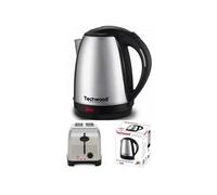 Bouilloire Inox 1,8L Sans Fil 1500W Arret automatique + Grille-pain Inox 2 Fentes 850W 3 fonctions avec témoins LED