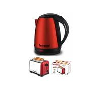 Bouilloire Inox Rouge 1,8L Sans Fil 1500W Arre?t automatique + Grille-pain Inox Rouge 2 Fentes 700W + Bouilloire