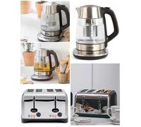 Bouilloire Inox Verre théière automatique - 1,7 L - 2200 W - Écran LCD- Grille-pain Inox 4 fentes