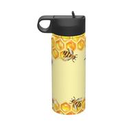 Bouilloire isotherme de sport avec imprimé abeille et fleur - Bouteille de voyage polyvalente et respectueuse de l'environnement - 532 ml