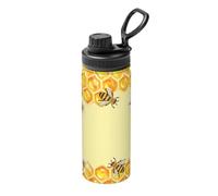 Bouilloire isotherme en acier inoxydable avec impression abeille en fleur, pour voyage, sport, fitness 532 ml