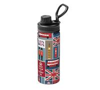 Bouilloire isotherme en acier inoxydable avec impression de symboles de l'Angleterre - 510 g - Pour le sport, le fitness, les voyages