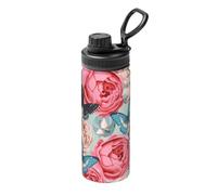 Bouilloire isotherme en acier inoxydable avec imprimé papillon et fleur - 532 ml - Pour voyage, sport, fitness