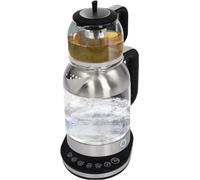 Bouilloire LED verre avec théière double verre, acier inoxydable Théière contrôle de la température réglable 1800 W fonction de maintien au chaud