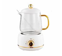 Bouilloire multifonctionnelle en verre de 600ML, théière électrique, distributeurs d'eau chaude, à fleurs, ragoût automatique, Pot nid d'oiseau acier inoxydable(White)