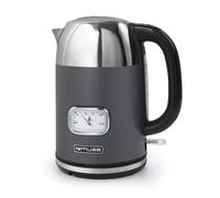 MUSE Bouilloire rétro en acier inoxydable avec affichage analogique de la température, avec filtre, échelle transparente, capacité de 1,7 l, arrêt automatique, gris acier inoxydable (MS-020 DG)