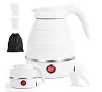 Bouilloire Pliable 0,6 L Avec 2 Gobelets Pliables - Portable de Camping, Mini de Voyage, Électrique en Silicone pour l'Extérieur (Blanc)
