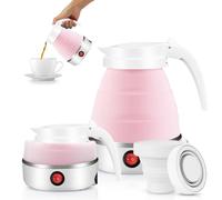 Bouilloire portable de Camping 600ML, EUBSWA Bouilloire pliable, Mini bouilloire électrique en silicone pour le camping, le voyage, l'extérieur (Rose)
