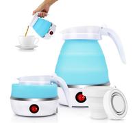 Bouilloire portable de Camping 600ML, EUBSWA Bouilloire pliable, Mini bouilloire électrique en silicone pour le camping, le voyage, l'extérieur (Bleu)