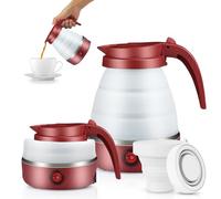 Bouilloire portable de Camping 600ML, EUBSWA Bouilloire pliable, Mini bouilloire électrique en silicone pour le camping, le voyage, l'extérieur (Rouge)