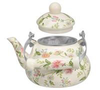 Bouilloire Rétro Émaillée 1,5 L Passoire, pour Cuisinière | Blanc à Motifs Délicats, Surface Lisse, Usage Eau ou Vin Chaud, la Cuisine, Restaurant