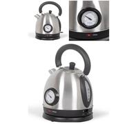 Bouilloire rétro INOX GRISE 1800W avec thermomètre Sans fil Range cordon Arrêt automatique 1.8 Litres