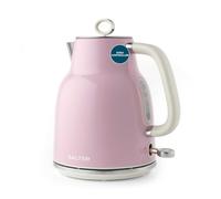 Bouilloire rétro Salter 1,7 L, 3 kW, rose-crème | Sans fil, base 360°, arrêt automatique, protection manque d’eau, filtre anticalcaire amovible, niveau d’eau visible