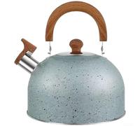 Bouilloire sifflante à base plate en acier inoxydable 201 avec aspect martelé et poignée en bois compatible avec 2L, 3L, 4L (bleu)