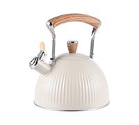 Bouilloire sifflante de 2,5 litres pour applications de cuisson en acier inoxydable avec poignée pliable en bois et couvercle à bec verseur
