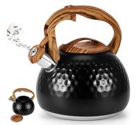 Bouilloire sifflante en acier inoxydable avec poignée en bois et sifflet haut, style rétro pour cuisinière à gaz, cuisinière à induction