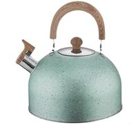 Bouilloire sifflante en acier inoxydable martelé, avec poignée en bois, grande capacité de 2 L/3 L/4 L, fond plat pour cuisinière à induction et à gaz (vert)