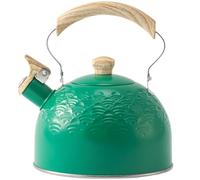 Bouilloire Sifflante Tout Inox à Chauffe Rapide Cuisine Maison | Anse Ergonomique en Bois, Bec Verseur Pratique, Sifflet Audible, Surface Lisse Verte, pour Thé, Café et Nouilles Instantanées