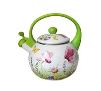 Bouilloire sifflante vintage en émail, bouilloire en acier émaillé, théière florale avec poignée froide au toucher, bouilloire de camping pour cuisinière, 2,2 L(Vert)