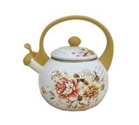 Bouilloire sifflante vintage en émail, bouilloire en acier émaillé, théière florale avec poignée froide au toucher, bouilloire de camping pour cuisinière, 2,2 L(Yellow)