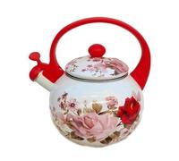 Bouilloire sifflante vintage en émail, bouilloire en acier émaillé, théière florale avec poignée froide au toucher, bouilloire de camping pour cuisinière, 2,2 L(Rouge)