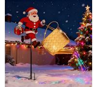 Bouilloire solaire de Noël en cascade, arrosoir solaire avec motif Père Noël avec lumière LED, lumières décoratives de jardin étanches pour jardin, terrasse et décoration de cour de Noël (éclairage A)