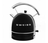 SWEISS Bouilloire électrique vintage KTL9 1,8L, Inox compacte pratique 2200W, Ébullition rapide, Niveau d'eau visible et gradué, Arrêt automatique, Socle 360°, Noir