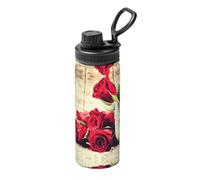 Bouilloire tendance en acier inoxydable avec motif fleurs rouges et roses - 532 ml