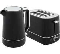 Bouilloire Toaster Set 2200 W 1,7L Bouilloire, Grille-pain 2 disques, 6 niveaux de brunissage, réchauffage et décongélation, Set petit-déjeuner avec filtre anticalcaire & compartiment à miettes Noir
