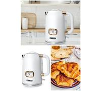 Bouilloire - Vintage - 1.7L - 2200W - Sans fil - Acier inoxydable 304 - Blanc et doré
