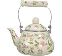 bouilloire vintage, Bouilloire élégante en porcelaine émaillée florale de 1,5 L - Théière for tous les types cuisinières(White)