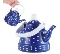 Bouilloire Vintage en Émail Bleu à Pois 1,1 L pour Cuisinière | Sifflet Sonore, Bec Verseur Courbé, Poignée Ergonomique Antidérapante, Couvercle Ajusté, Intérieur Émaillé, Induction ou Gaz