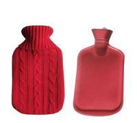 Bouillote Grande bouillotte de 2000 ml avec housse for les mains et pieds des grillons - Housse en peluche for l'hiver Résistante à l'eau chaude(Red set)