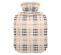 Bouillotte à carreaux noirs blancs beiges pour eau chaude avec housse souple Sac de 1 L pour thérapies chaudes et froides
