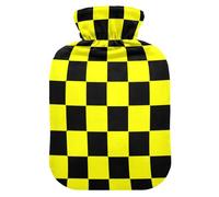 Bouillotte à carreaux noirs et jaunes avec housse douce, 2 L pour lit pour chauffe-ventre, chauffe-ventre, chauffe-ventre